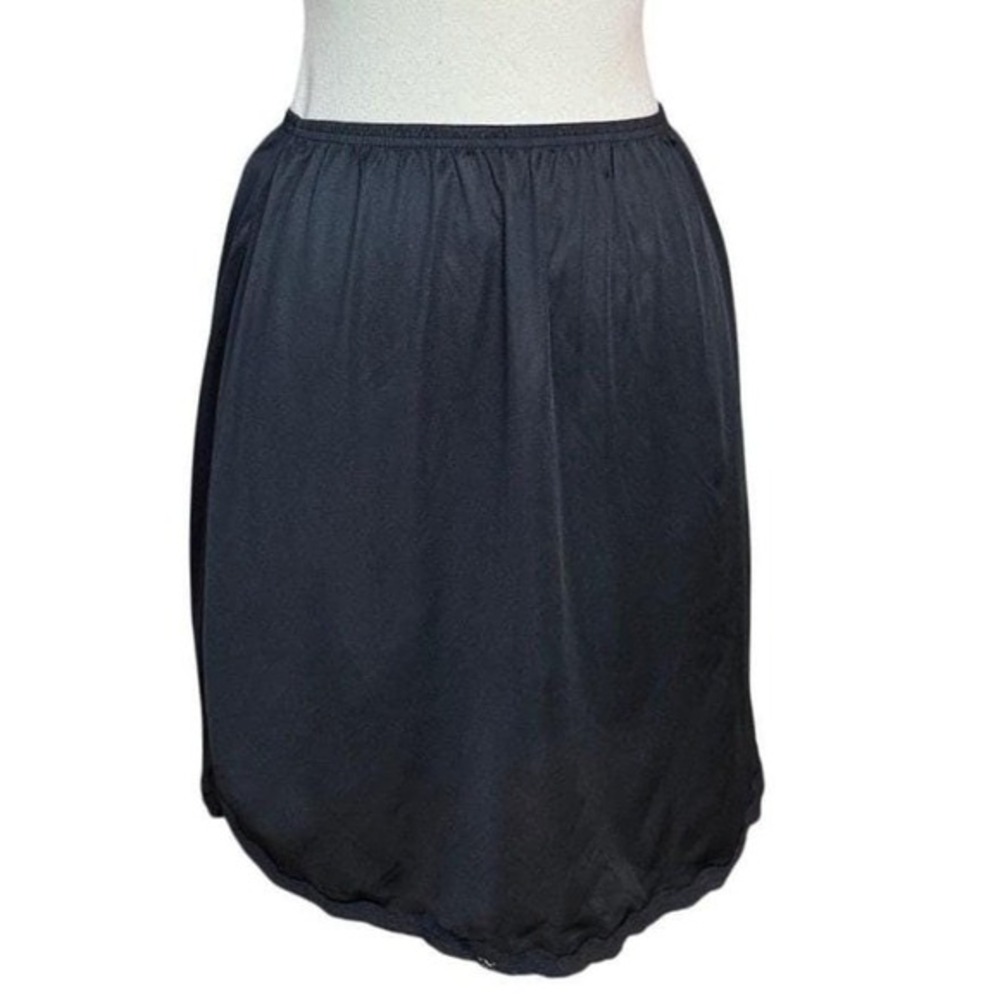 Vintage 90's goth minimalist Small Black Short Slip Skirt Lace Trim gothic pinup